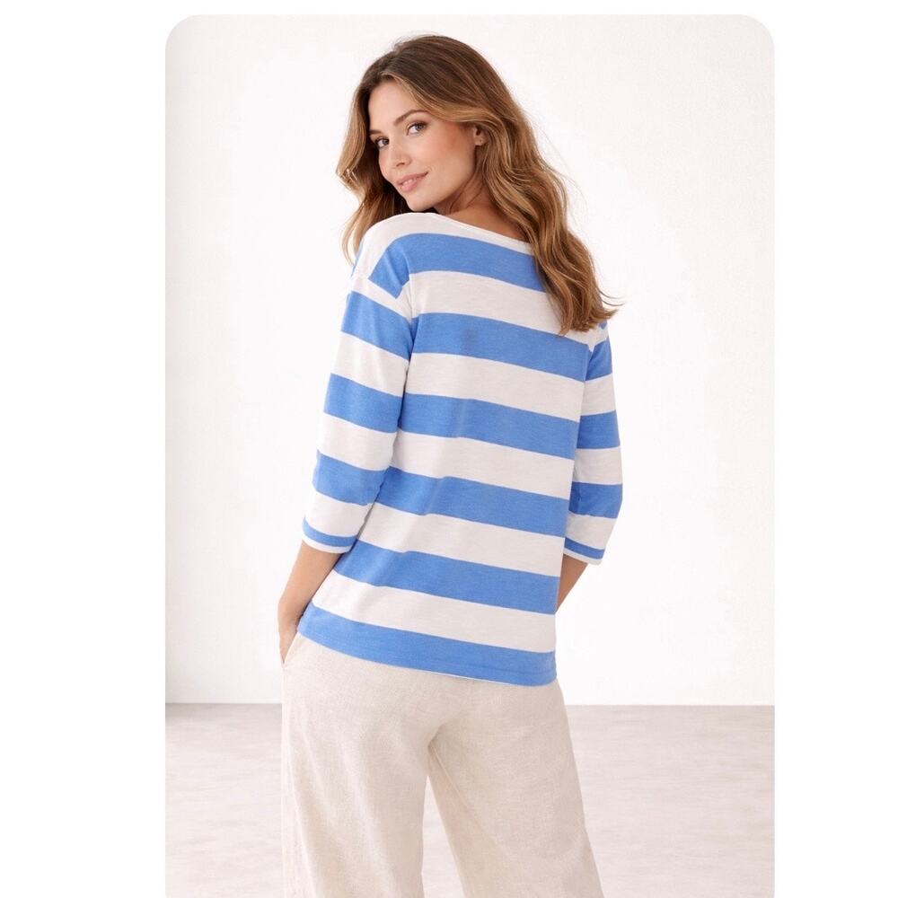 Black Dog Cape Cod Blue White Striped Tee Coastal Long Sleeve Size Large - Picture 2 of 10